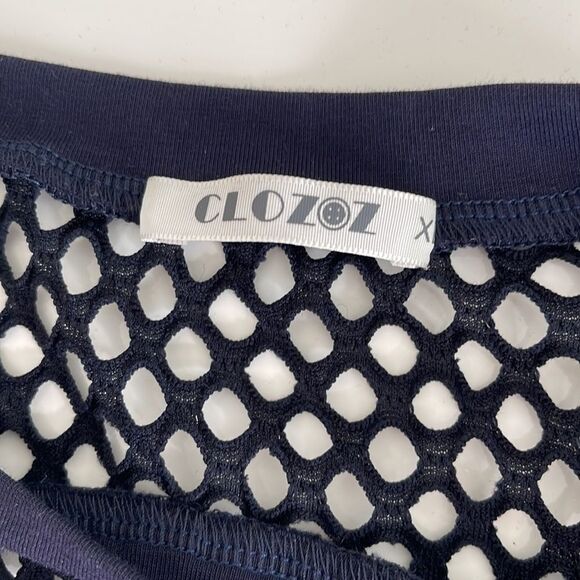 Sheer Mesh Fishnet Short Sleeve Crop Top (Dark Navy Blue) - Picture 3 of 4